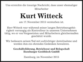 Traueranzeige von Kurt Witteck  von Magdeburger Volksstimme