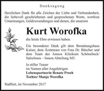 Traueranzeige von Kurt Worofka  von Magdeburger Volksstimme