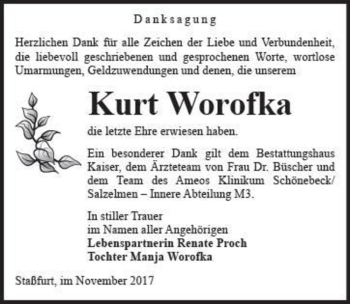 Traueranzeige von Kurt Worofka  von Magdeburger Volksstimme