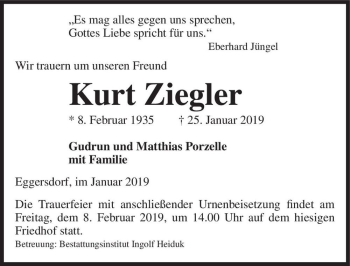 Traueranzeige von Kurt Ziegler  von Magdeburger Volksstimme