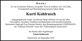 Traueranzeige von Kurti Kohlrusch  von Magdeburger Volksstimme
