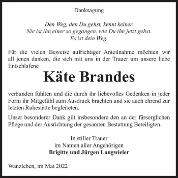 Traueranzeige von Käte Brandes  von Magdeburger Volksstimme