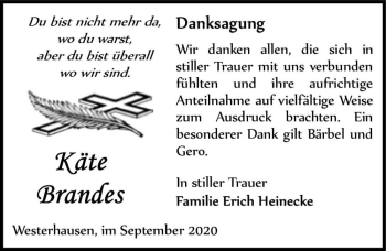 Traueranzeige von Käte Brandes  von Magdeburger Volksstimme