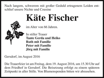 Traueranzeige von Käte Fischer  von Magdeburger Volksstimme
