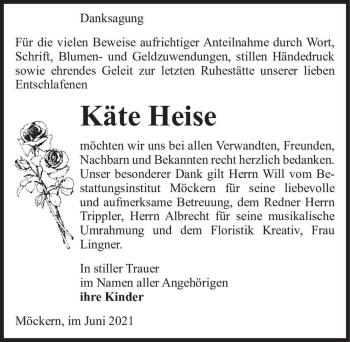 Traueranzeige von Käte Heise  von Magdeburger Volksstimme