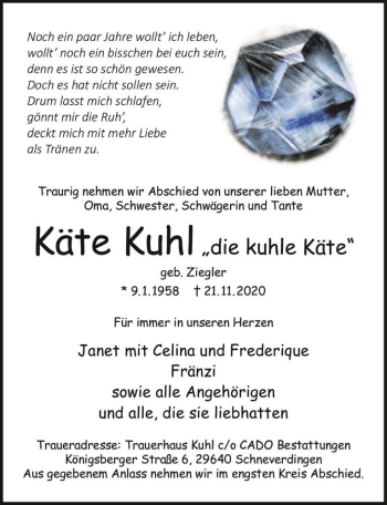 Traueranzeige von Käte Kuhl 