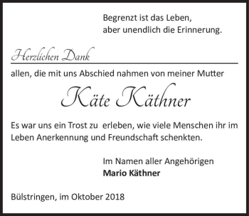 Traueranzeige von Käte Käthner  von Magdeburger Volksstimme