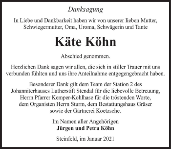Traueranzeige von Käte Köhn  von Magdeburger Volksstimme