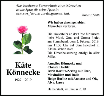 Traueranzeige von Käte Könnecke  von Magdeburger Volksstimme
