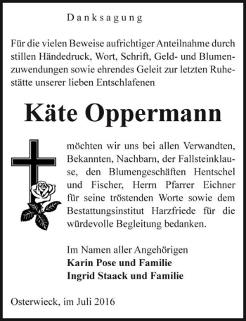 Traueranzeige von Käte Oppermann  von Magdeburger Volksstimme