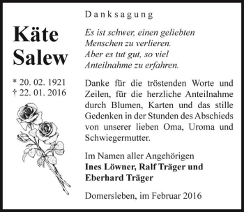 Traueranzeige von Käte Salew  von Magdeburger Volksstimme