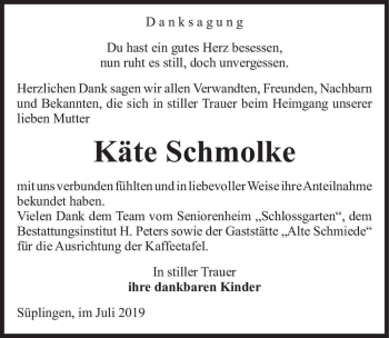 Traueranzeige von Käte Schmolke  von Magdeburger Volksstimme