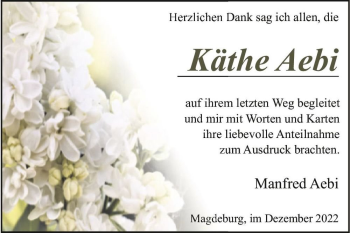 Traueranzeige von Käthe Aebi  von Magdeburger Volksstimme