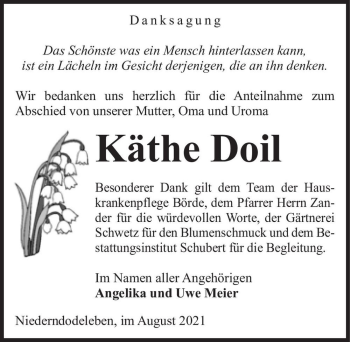 Traueranzeige von Käthe Doil  von Magdeburger Volksstimme