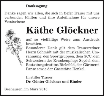 Traueranzeige von Käthe Glöckner  von Magdeburger Volksstimme