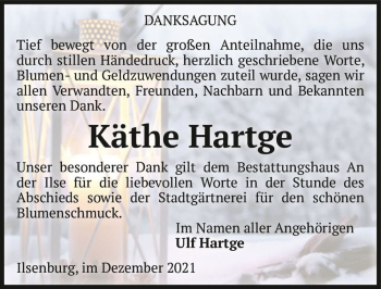 Traueranzeige von Käthe Hartge  von Magdeburger Volksstimme