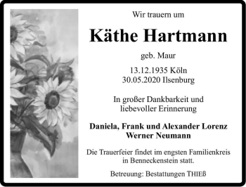 Traueranzeige von Käthe Hartmann (geb. Maur)  von Magdeburger Volksstimme