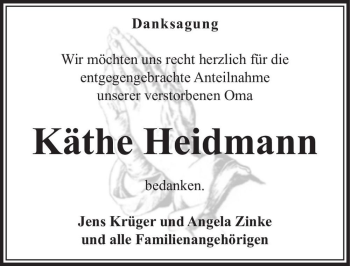 Traueranzeige von Käthe Heidmann  von Magdeburger Volksstimme