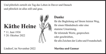 Traueranzeige von Käthe Heine  von Magdeburger Volksstimme