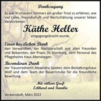 Traueranzeige von Käthe Heller  von Magdeburger Volksstimme