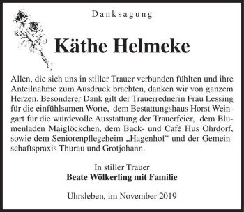 Traueranzeige von Käthe Helmeke  von Magdeburger Volksstimme