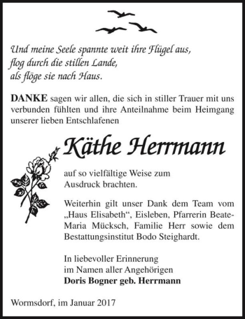 Traueranzeige von Käthe Herrmann  von Magdeburger Volksstimme