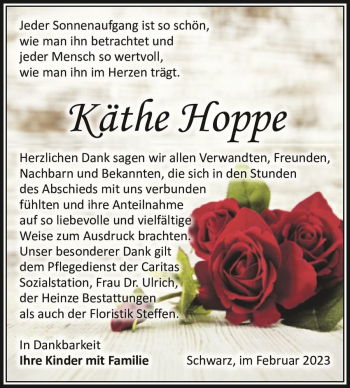 Traueranzeige von Käthe Hoppe  von Magdeburger Volksstimme
