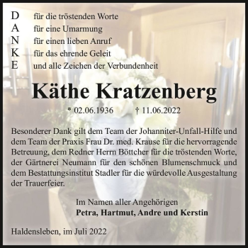 Traueranzeige von Käthe Kratzenberg  von Magdeburger Volksstimme