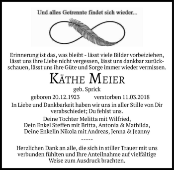 Traueranzeige von Käthe Meier (geb. Sprick)  von Magdeburger Volksstimme