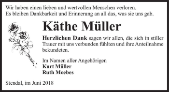 Traueranzeige von Käthe Müller  von Magdeburger Volksstimme