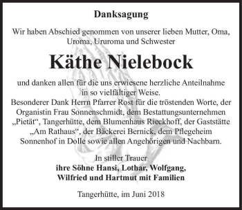 Traueranzeige von Käthe Nielebock  von Magdeburger Volksstimme