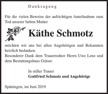 Traueranzeige von Käthe Schmotz  von Magdeburger Volksstimme