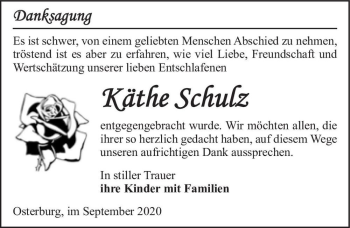 Traueranzeige von Käthe Schulz  von Magdeburger Volksstimme