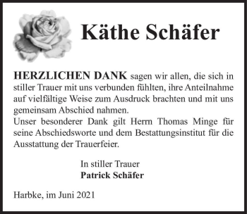 Traueranzeige von Käthe Schäfer  von Magdeburger Volksstimme