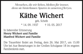 Traueranzeige von Käthe Wichert (geb. Schelb)  von Magdeburger Volksstimme