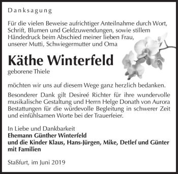 Traueranzeige von Käthe Winterfeld (geb. Thiele)  von Magdeburger Volksstimme