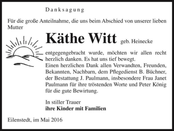 Traueranzeige von Käthe Witt (geb. Heinecke)  von Magdeburger Volksstimme