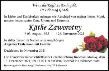 Traueranzeige von Käthe Zaworotny  von Magdeburger Volksstimme