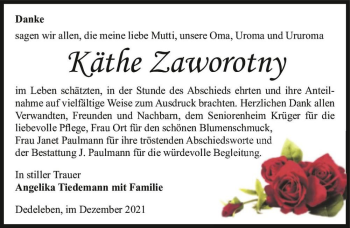 Traueranzeige von Käthe Zaworotny  von Magdeburger Volksstimme