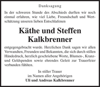 Traueranzeige von Käthe und Steffen Kalkbrenner  von Magdeburger Volksstimme