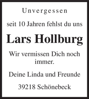 Traueranzeige von Lars Hollburg  von Magdeburger Volksstimme