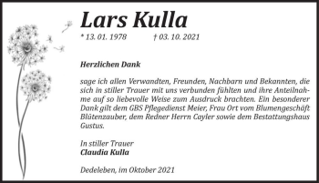 Traueranzeige von Lars Kulla  von Magdeburger Volksstimme