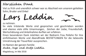 Traueranzeige von Lars Leddin  von Magdeburger Volksstimme