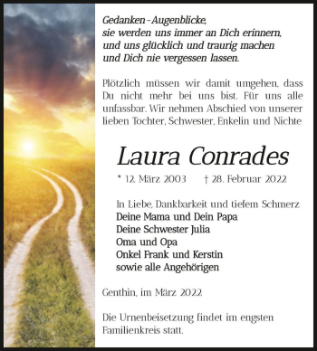 Traueranzeige von Laura Conrades  von Magdeburger Volksstimme