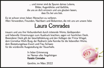 Traueranzeige von Laura Conrades  von Magdeburger Volksstimme