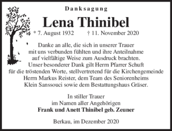 Traueranzeige von Lena Thinibel  von Magdeburger Volksstimme