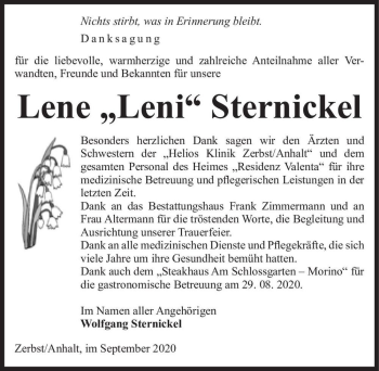 Traueranzeige von Lene 