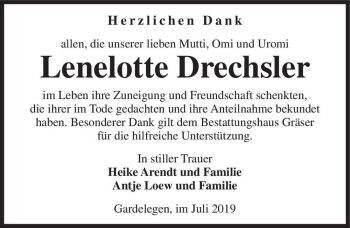 Traueranzeige von Lenelotte Drechsler  von Magdeburger Volksstimme