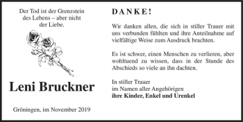 Traueranzeige von Leni Bruckner  von Magdeburger Volksstimme