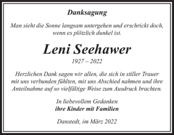 Traueranzeige von Leni Seehawer  von Magdeburger Volksstimme